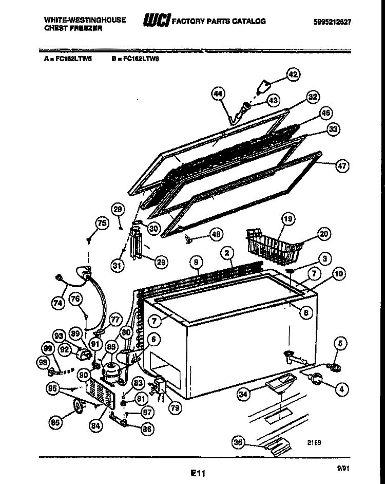 CHEST FREEZER PARTS Diagram and Parts List for FC162LTW5  Frigidaire Freezer