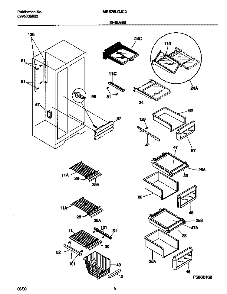 SHELVES Diagram and Parts List for MRS26LGJC0  Frigidaire Refrigerator