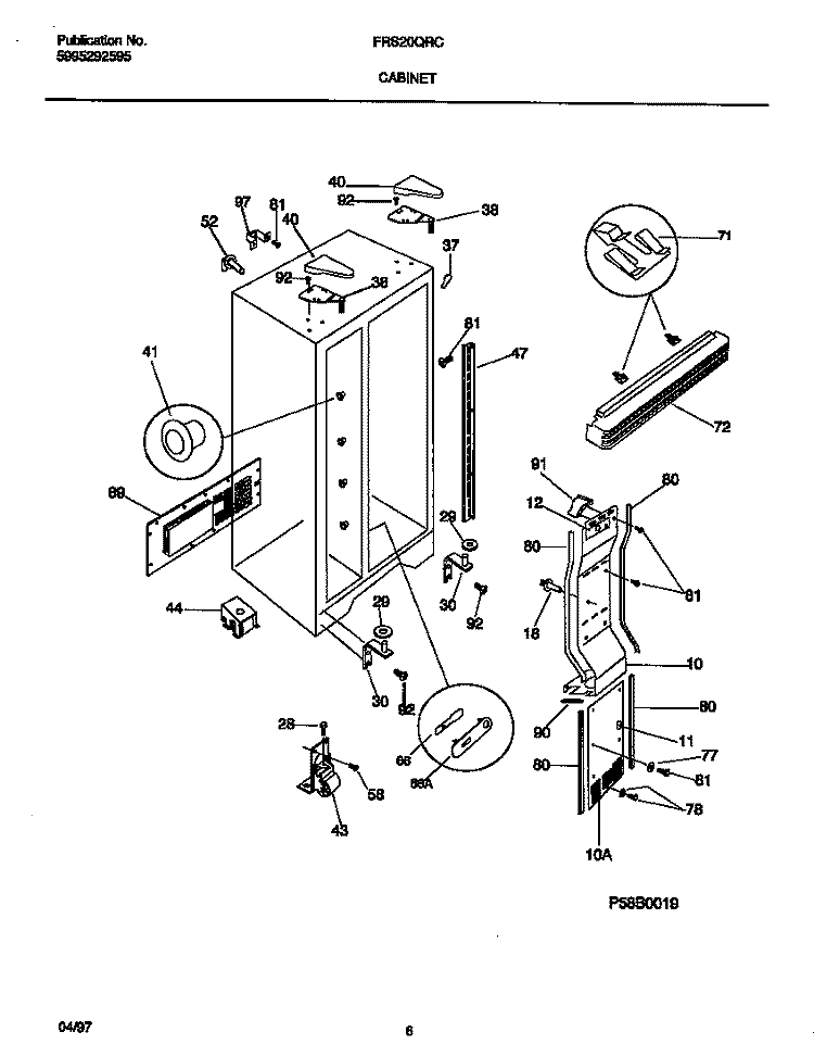 CABINET Diagram and Parts List for FRS20QRCW3  Frigidaire Refrigerator