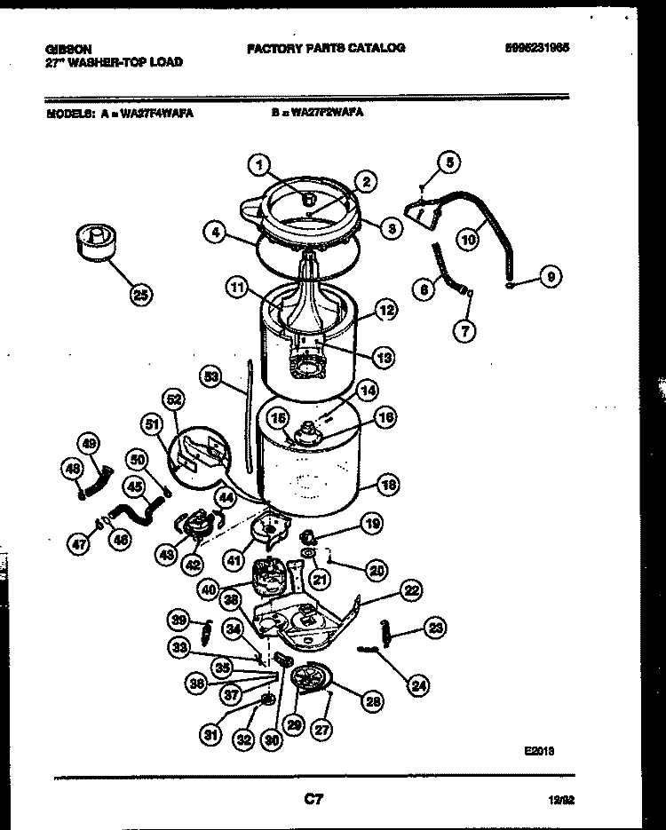 TUB DETAIL Diagram and Parts List for WA27F2WAFA  Gibson Washer