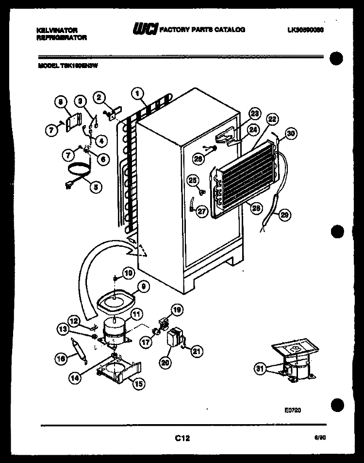 SYSTEM AND AUTOMATIC DEFROST PARTS Diagram and Parts List for TSK160EN3V  Kelvinator Refrigerator