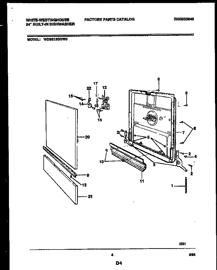 DOOR PARTS Diagram and Parts List for WDB212GBW0  Frigidaire Dishwasher
