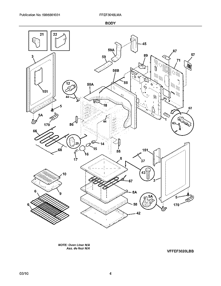 BODY Diagram and Parts List for FFEF3018LMA  Frigidaire Range