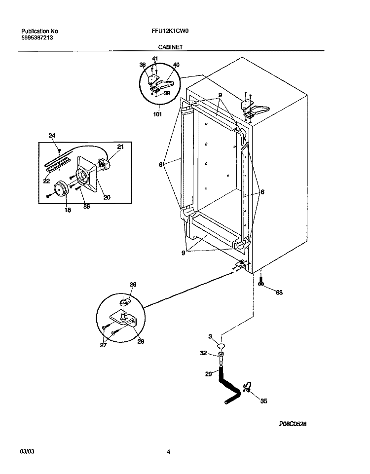 CABINET Diagram and Parts List for FFU12K1CW0  Frigidaire Freezer