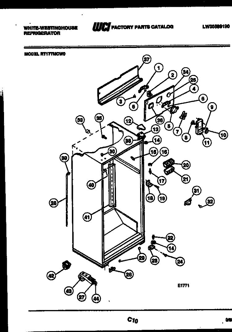 CABINET PARTS Diagram and Parts List for RT177MCW0  Frigidaire Refrigerator