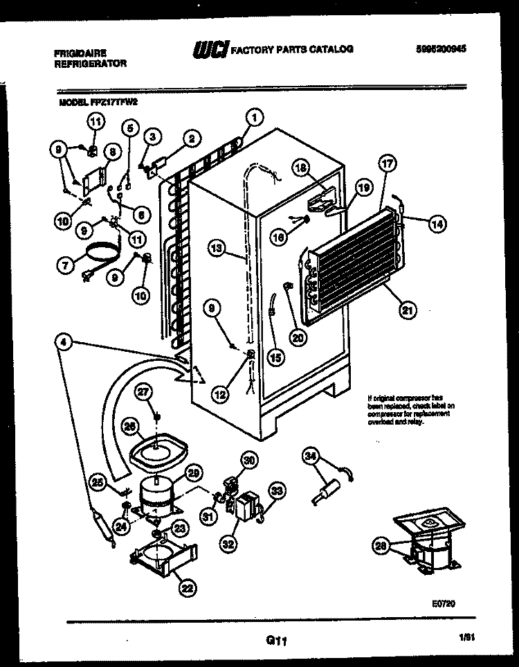 SYSTEM AND AUTOMATIC DEFROST PARTS Diagram and Parts List for FPZ17TFL2  Frigidaire Refrigerator