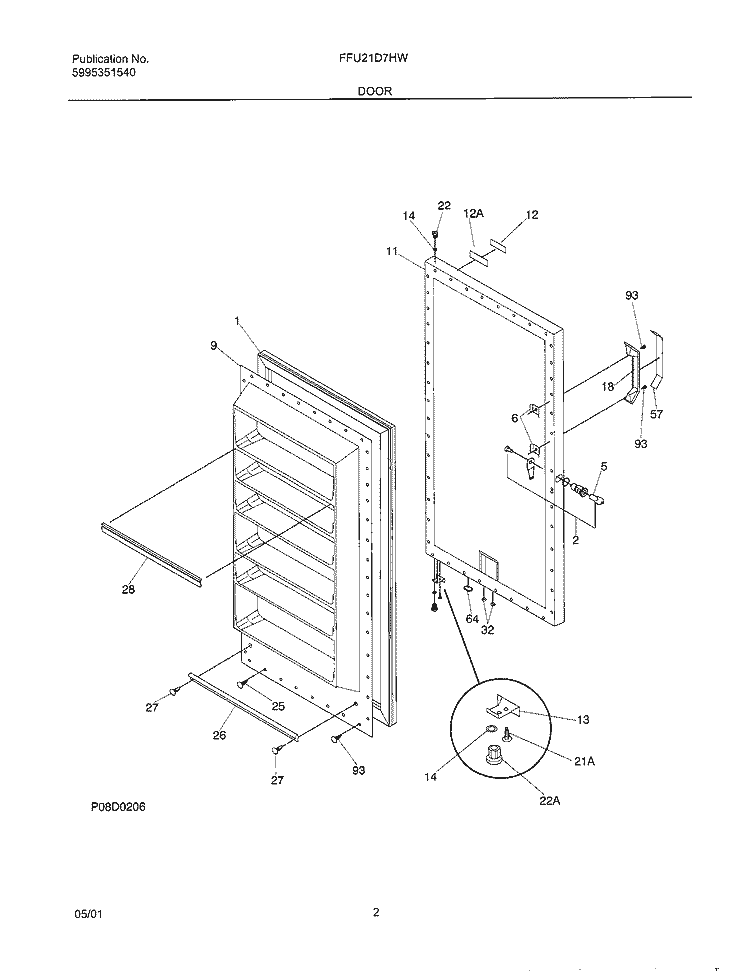 DOOR Diagram and Parts List for FFU21D7HW3  Frigidaire Freezer