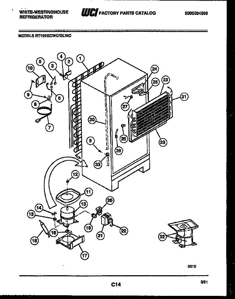 SYSTEM AND AUTOMATIC DEFROST PARTS Diagram and Parts List for RT192GCHC  Frigidaire Refrigerator