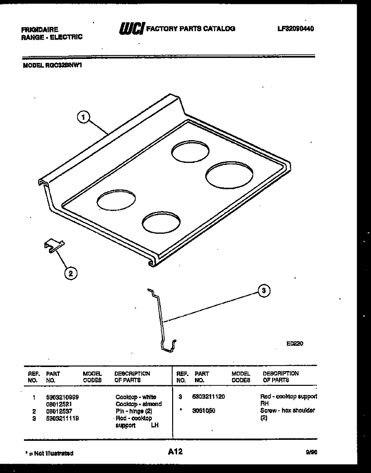 COOKTOP PARTS Diagram and Parts List for RGC32BNW1  Frigidaire Range
