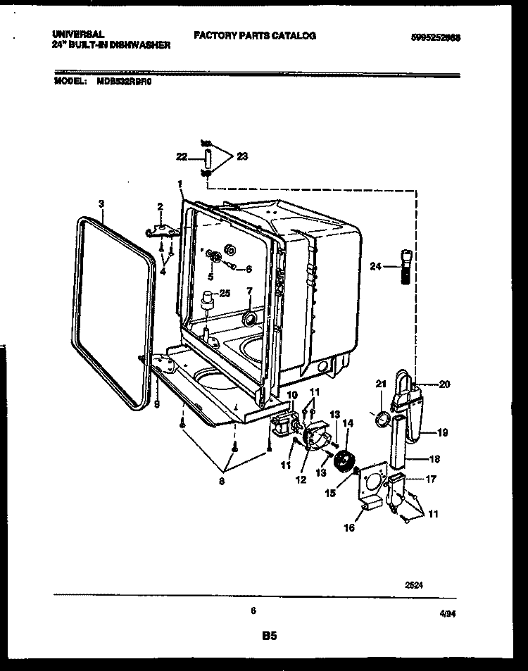 INNER TUB PARTS Diagram and Parts List for MDB532RB0  Frigidaire Dishwasher