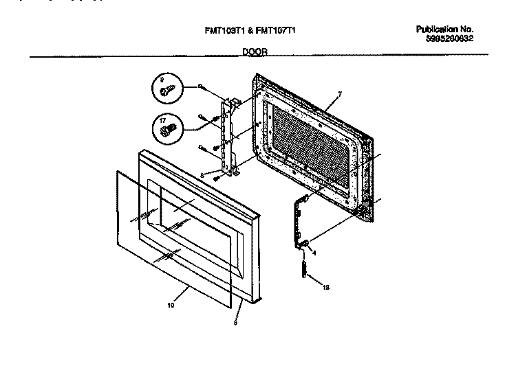 DOOR Diagram and Parts List for FMT103T1W1  Frigidaire Microwave