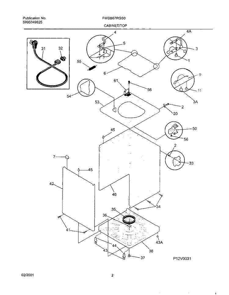 WSHR CAB, TOP Diagram and Parts List for FWSB67RGS0  Frigidaire Washer