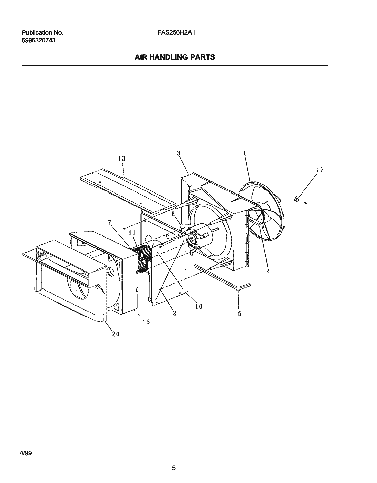 AIR HANDLING PARTS Diagram and Parts List for FAS256H2A1  Frigidaire Air Conditioner
