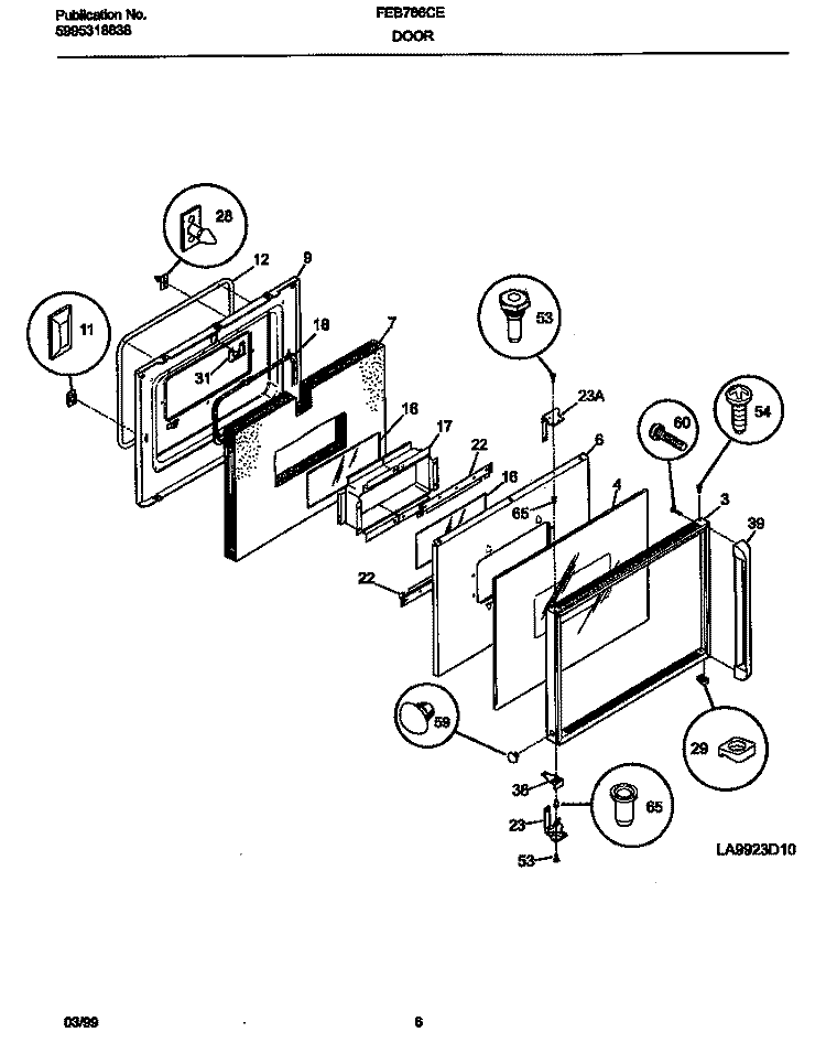 DOOR Diagram and Parts List for FEB786CEBG  Frigidaire Wall Oven