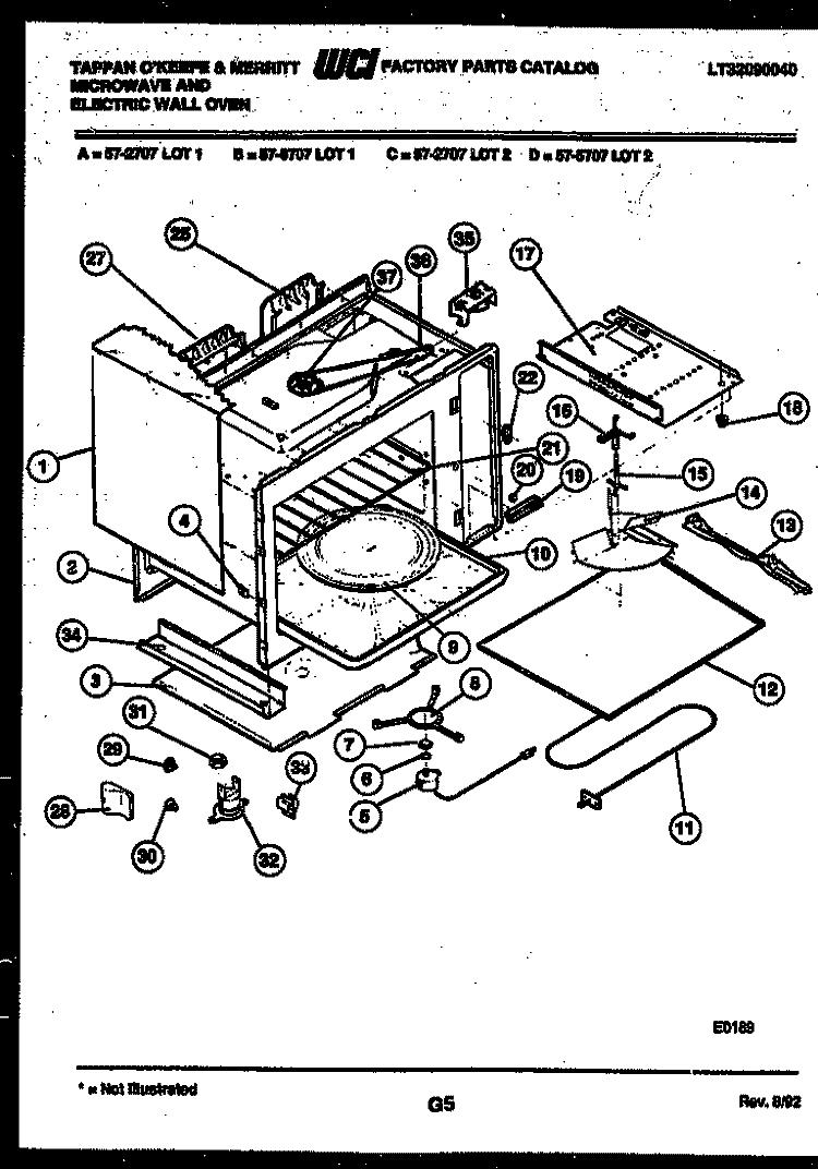 UPPER BODY PARTS Diagram and Parts List for 57-2707-10-02  Tappan Microwave Oven Combo
