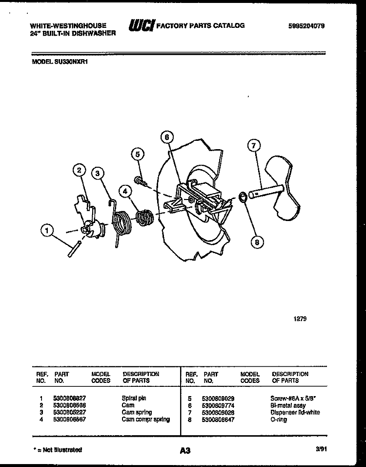 CAM Diagram and Parts List for SU330NXR1  Frigidaire Dishwasher
