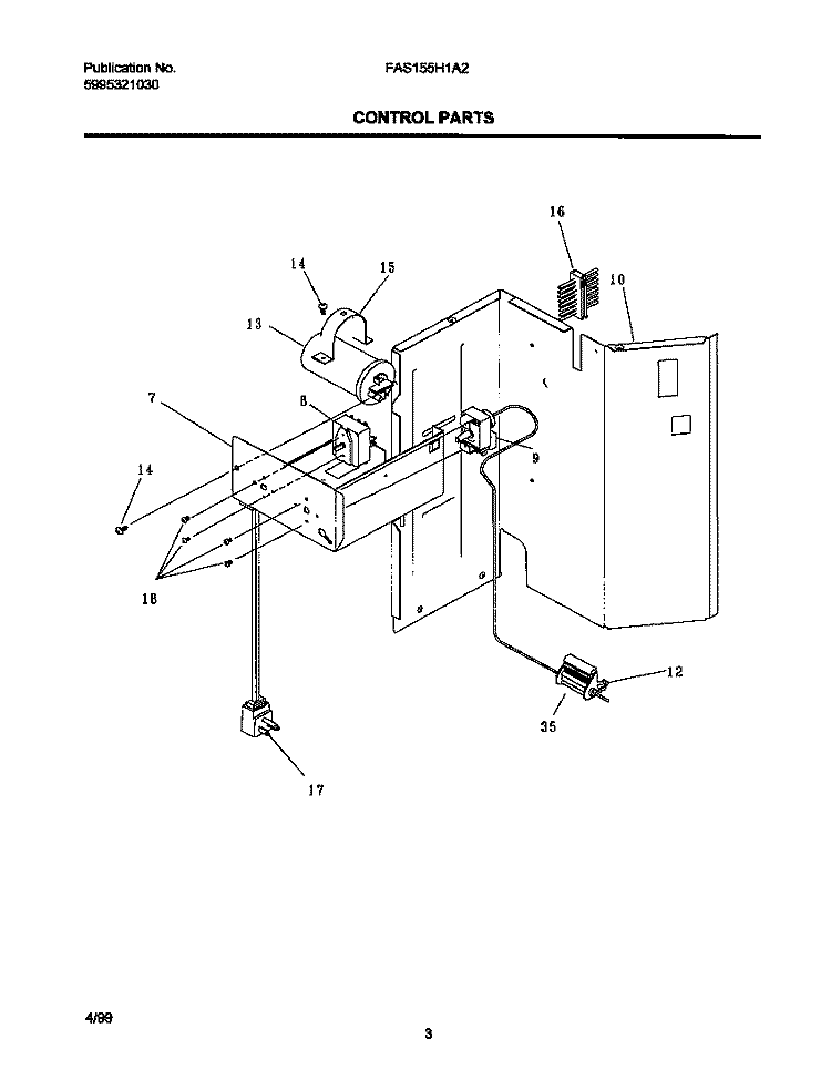 CONTROL PARTS Diagram and Parts List for FAS155H1A2  Frigidaire Air Conditioner