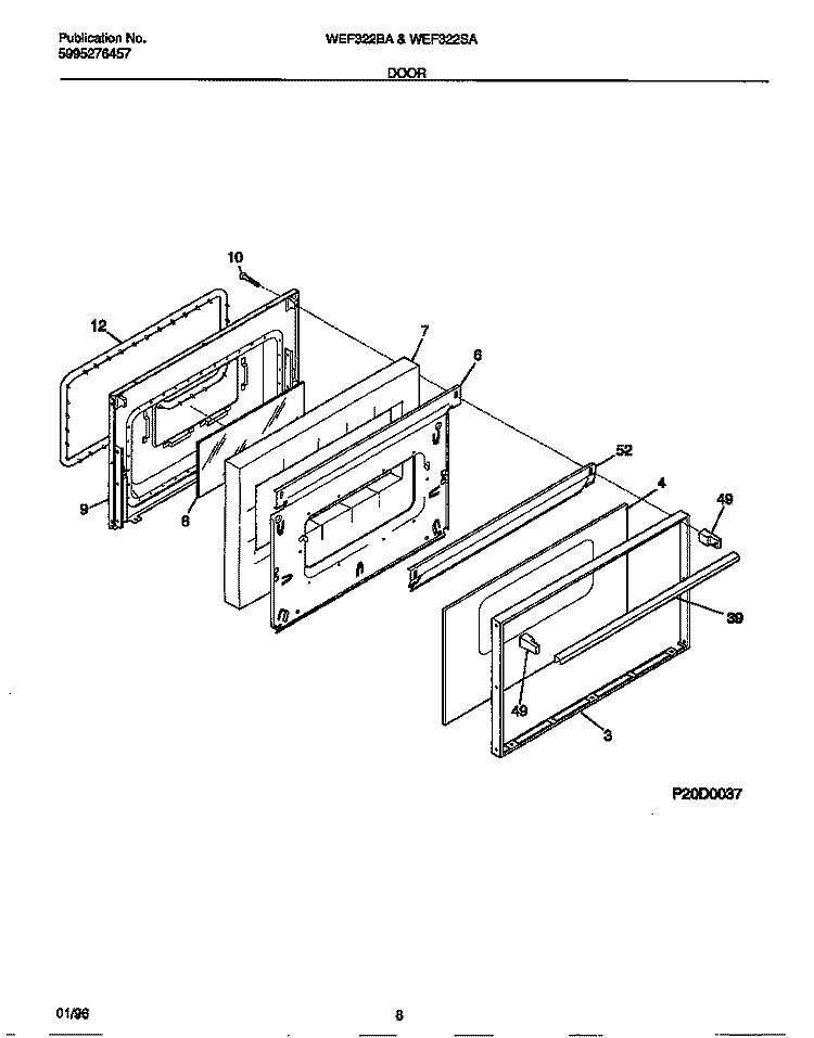 DOOR Diagram and Parts List for WEF322BAWD  Frigidaire Range