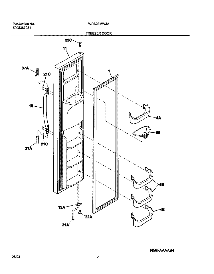 FREEZER DOOR Diagram and Parts List for WRS23MW3AW5  Westinghouse Refrigerator