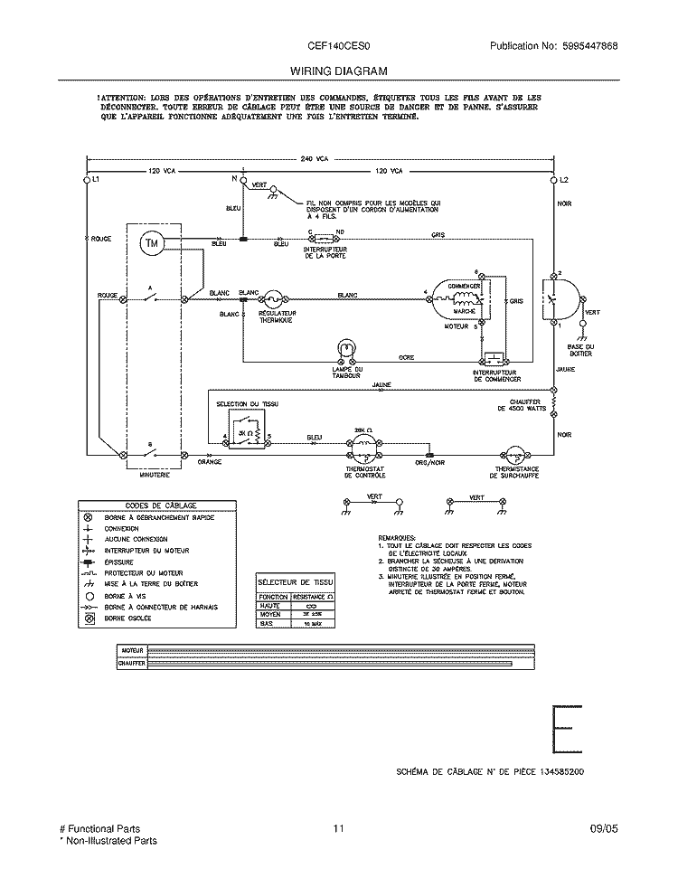 WIRING DIAGRAM Diagram and Parts List for CEF140CES0  Frigidaire Dryer
