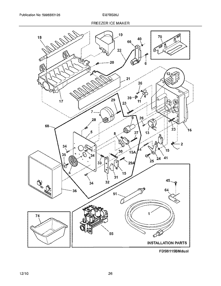 FREEZER ICE MAKER Diagram and Parts List for EI27BS26JS1  Electrolux Refrigerator
