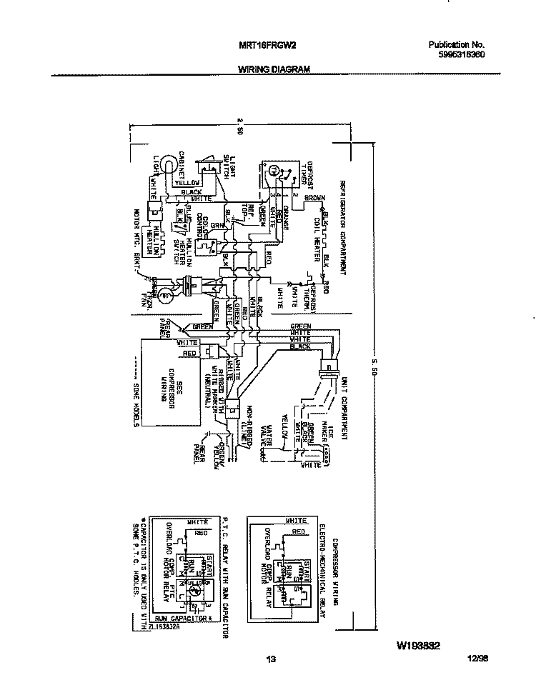 WIRING DIAGRAM Diagram and Parts List for MRT16FRGW2  Frigidaire Refrigerator