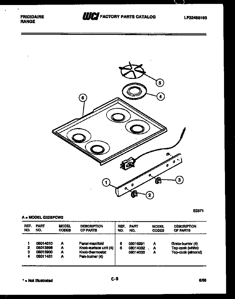COOKTOP PARTS Diagram and Parts List for G32BPCW2  Frigidaire Range