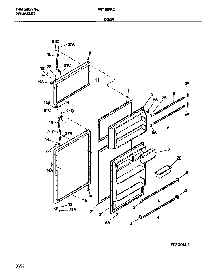 DOOR Diagram and Parts List for FRT16PRCD0  Frigidaire Refrigerator
