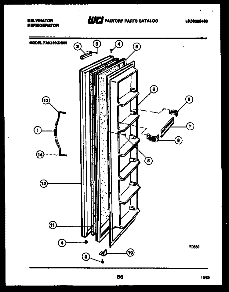 DOOR PARTS Diagram and Parts List for FAK190GN0T  Kelvinator Refrigerator
