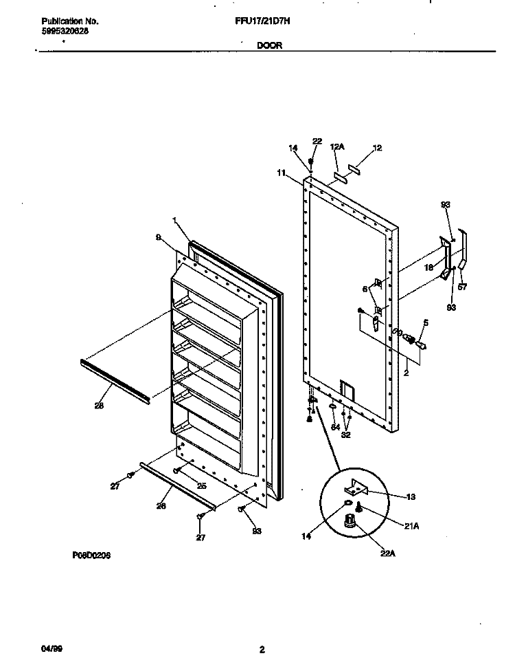 DOOR Diagram and Parts List for FFU17D7HW0  Frigidaire Freezer
