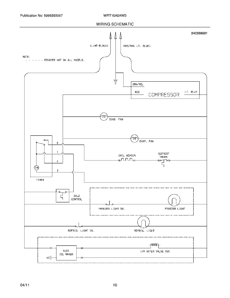 WIRING SCHEMATIC Diagram and Parts List for WRT15A0AW3  Westinghouse Refrigerator