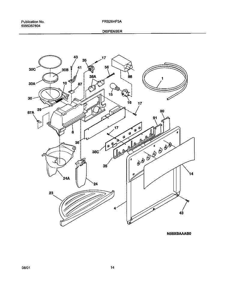 DISPENSER Diagram and Parts List for FRS26HF5AQ0  Frigidaire Refrigerator