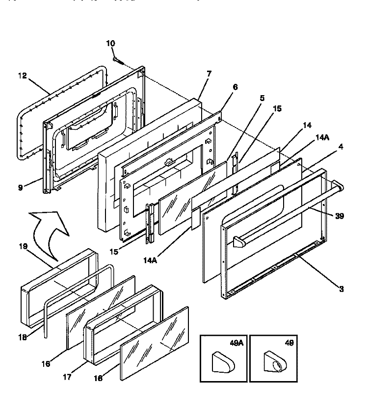 DOOR Diagram and Parts List for TEF354BCWA  Tappan Range