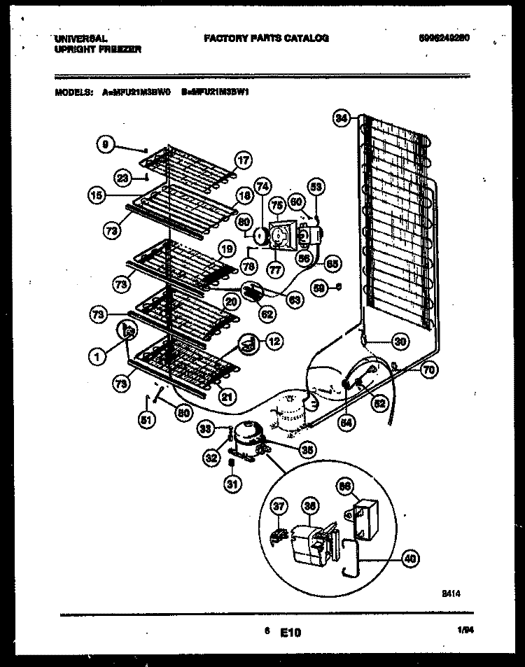 SYSTEM AND ELECTRICAL PARTS Diagram and Parts List for MFU21M3BW1  Uni Freezer
