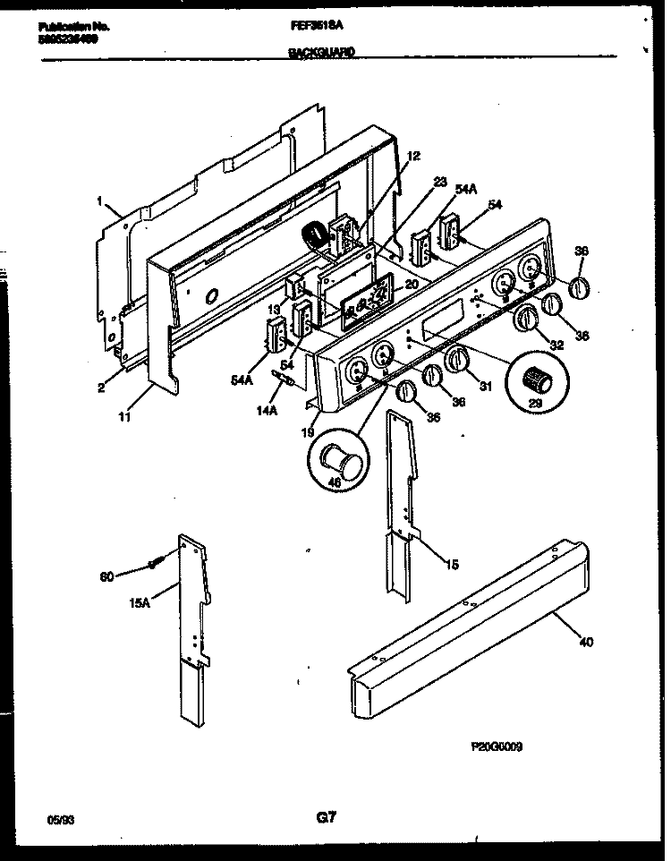 BACKGUARD Diagram and Parts List for FEF351SAWA  Frigidaire Range