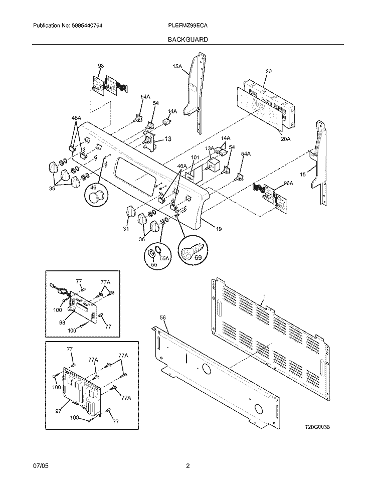 BACKGUARD Diagram and Parts List for PLEFMZ99ECA  Frigidaire Range