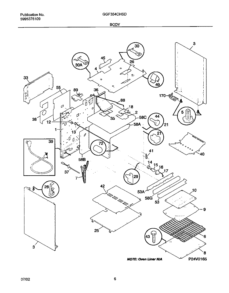 BODY Diagram and Parts List for GGF354CHSD  Gibson Range