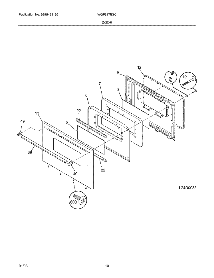 DOOR Diagram and Parts List for WGF317ESC  Westinghouse Range