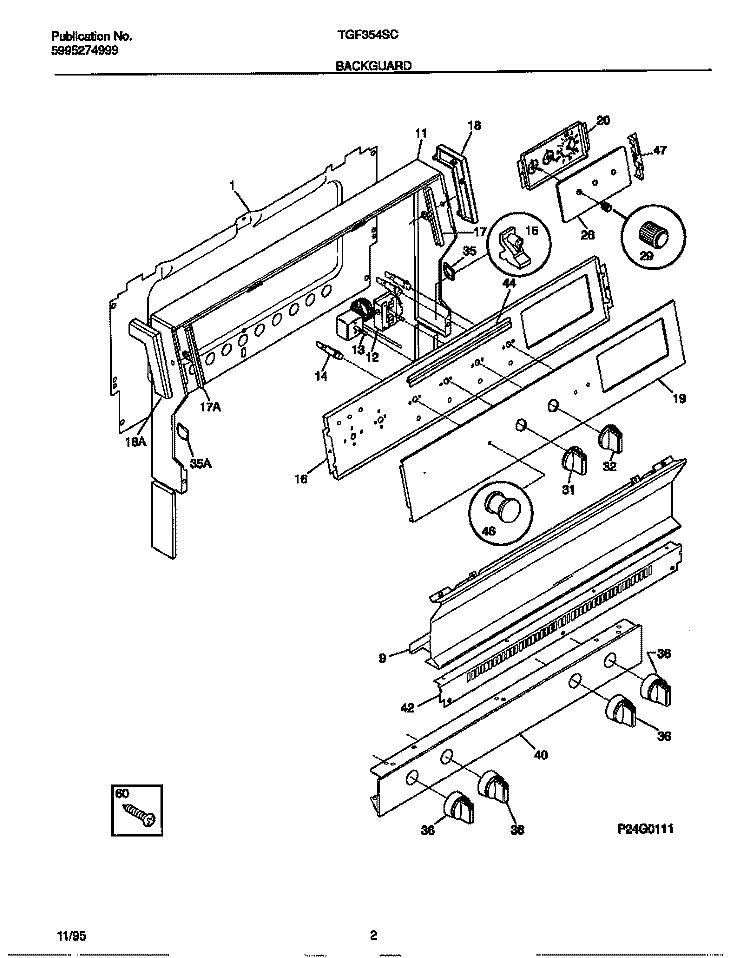 BACKGUARD Diagram and Parts List for TGF354SCDB  Tappan Range