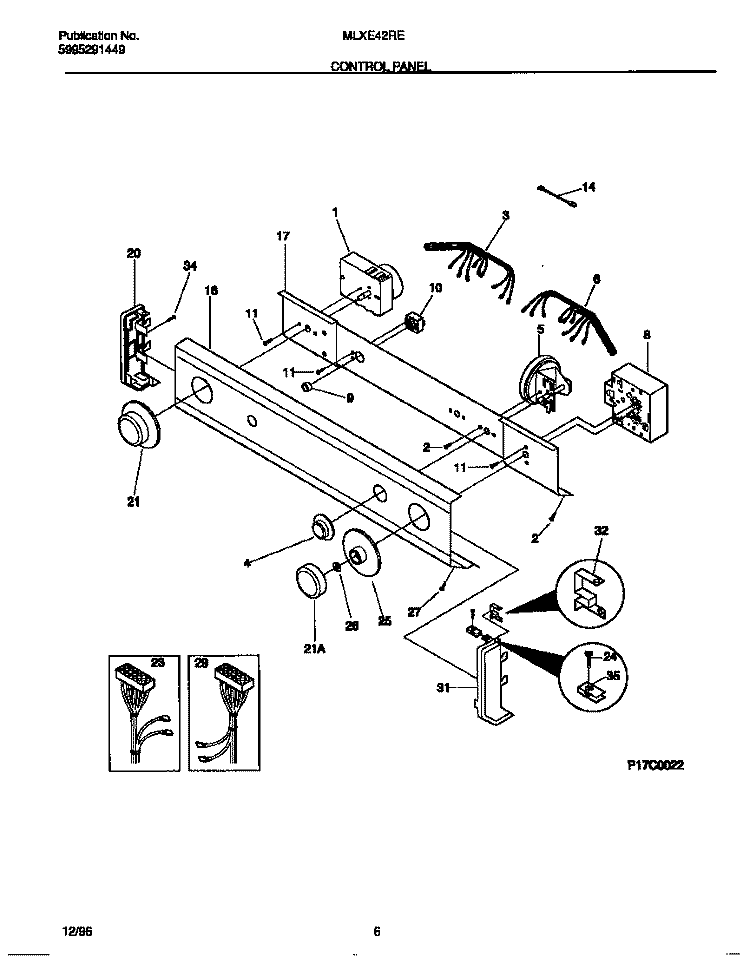 CONTROL PANEL Diagram and Parts List for MLXE42REW2  Frigidaire Washer Dryer Combo