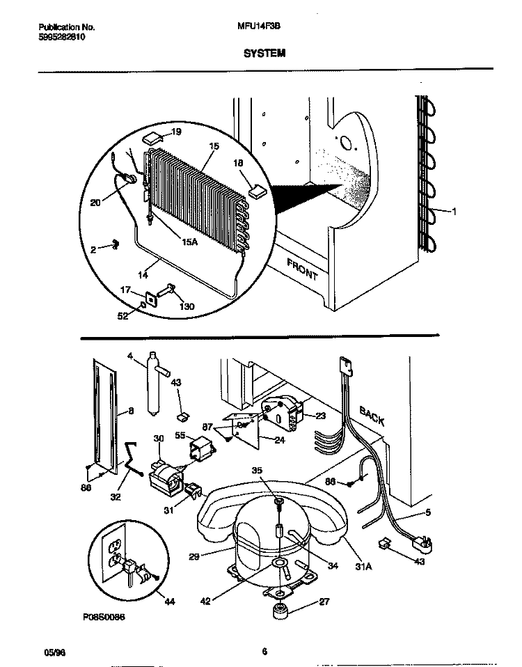 SYSTEM Diagram and Parts List for MFU14F3BW4  Frigidaire Freezer