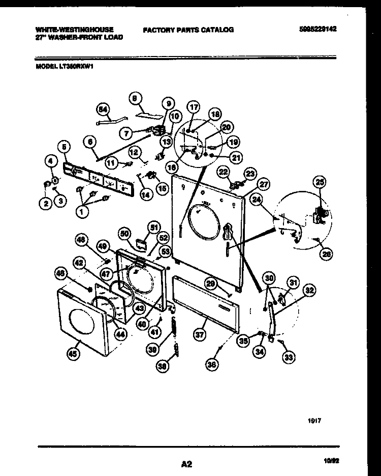 CONSOLE, CONTROL AND DOOR PARTS Diagram and Parts List for LT350RXW1  Frigidaire Washer