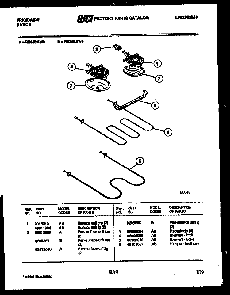 BROILER PARTS Diagram and Parts List for RE34BAH4  Frigidaire Range