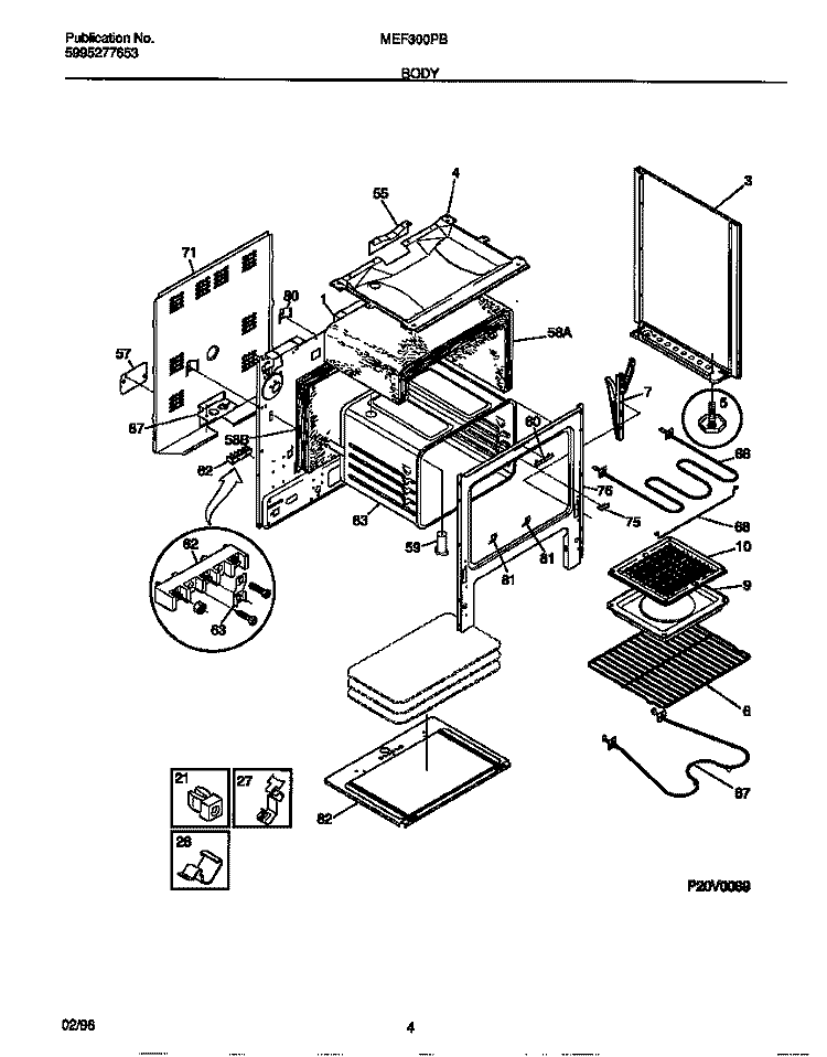 BODY Diagram and Parts List for MEF300PBDF  Frigidaire Range