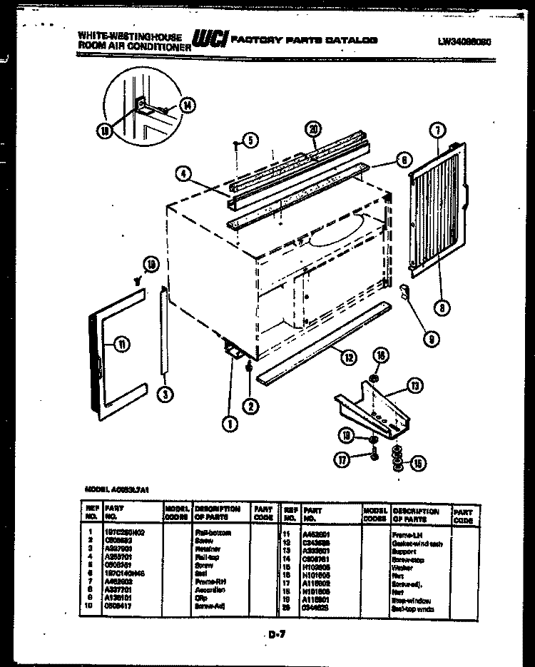 CABINET AND INSTALLATION PARTS Diagram and Parts List for AC053L7A1  Frigidaire Air Conditioner
