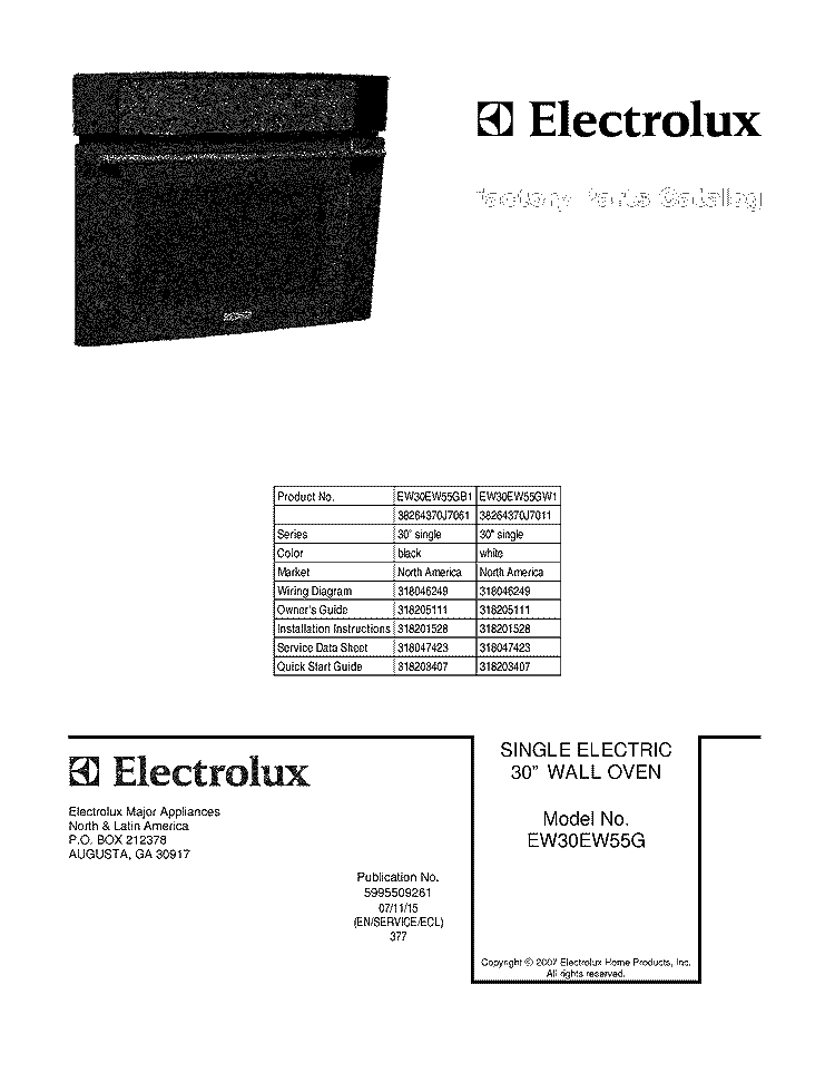 COVER Diagram and Parts List for EW30EW55GB1  Electrolux Range