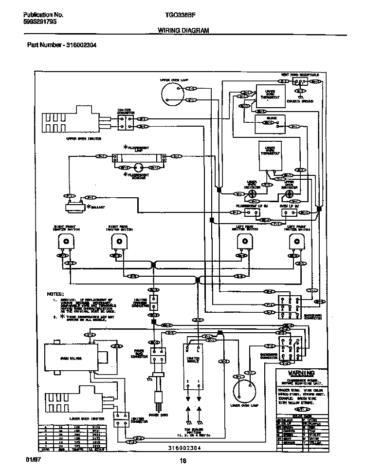 WIRING DIAGRAM Diagram and Parts List for TGO336BFDA  Tappan Range