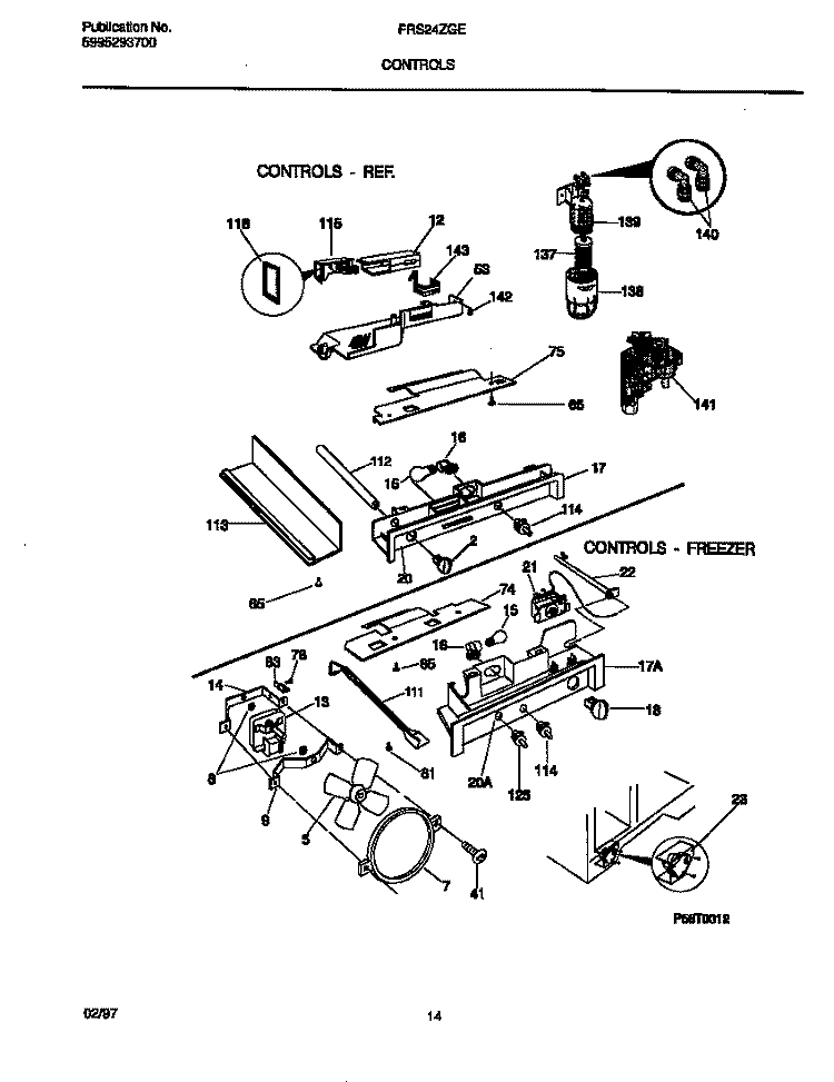 CONTROLS Diagram and Parts List for FRS24ZGEW2  Frigidaire Refrigerator