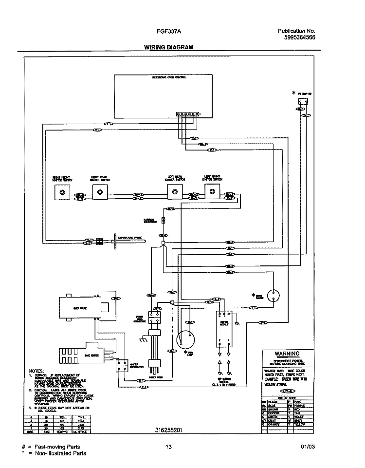 WIRING DIAGRAM Diagram and Parts List for FGF337AUD  Frigidaire Range