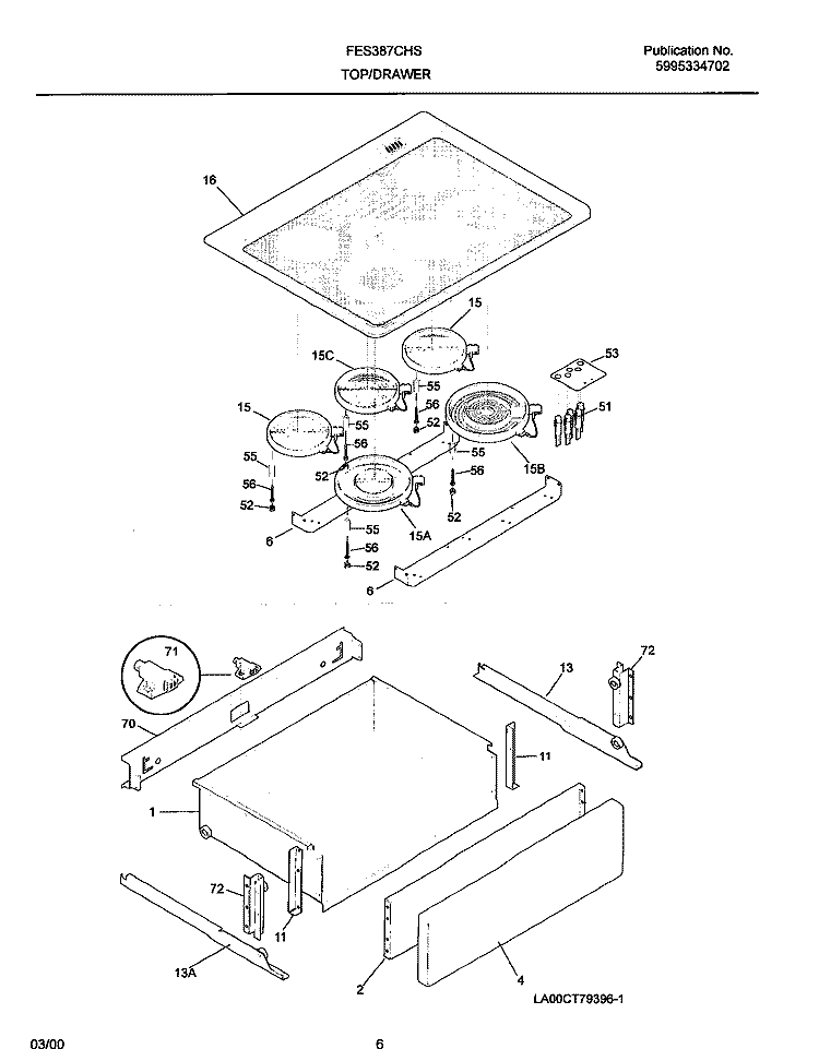 TOP / DRAWER Diagram and Parts List for FES387CHSD  Frigidaire Range